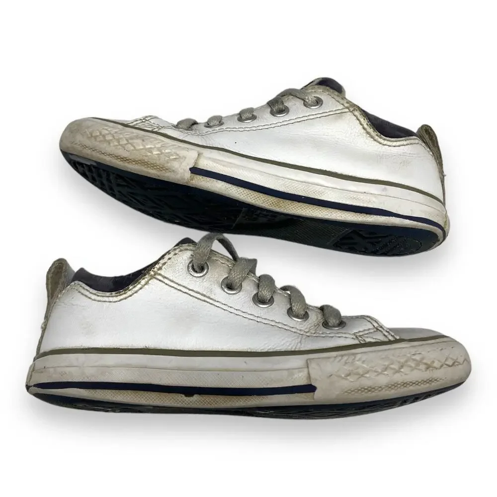 Converse Unisex Kids Shoes‎ Size 12 Gray White Leather Lace Up Ties 637664C
